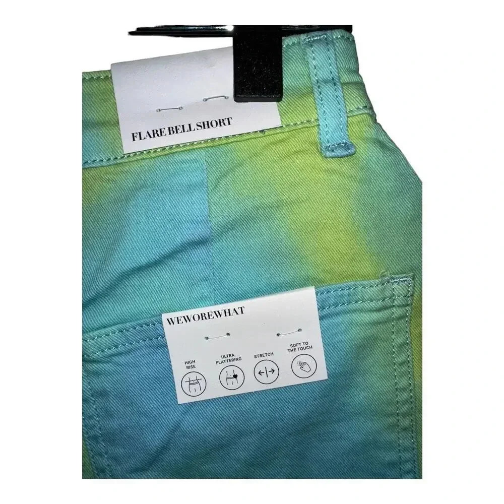 NWT WEWOREWHAT Flare Stretch Twill Denim Bell Short In Tie Dye - Picture 3 of 7